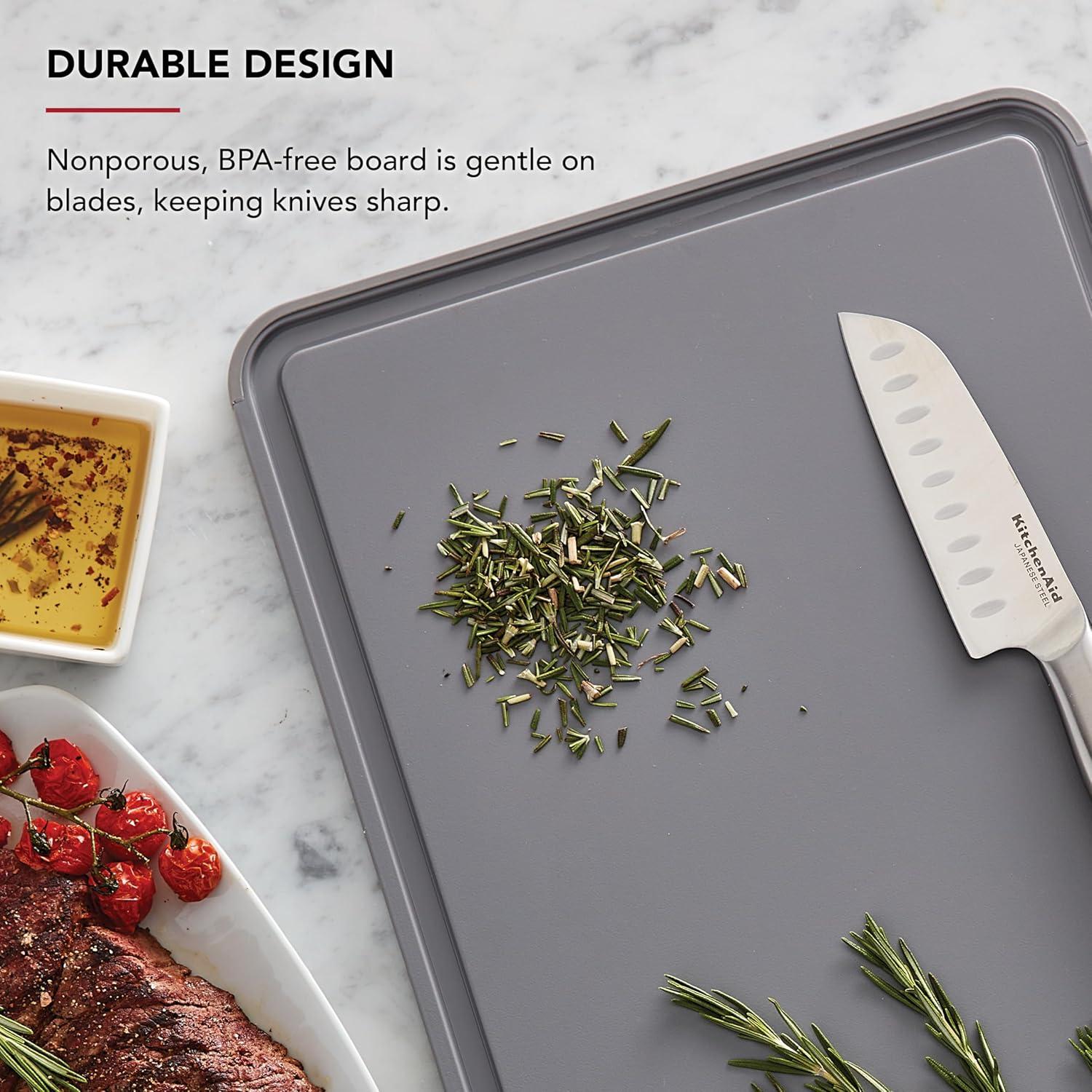 imageKitchenAid Classic Plastic Cutting Board with Perimeter Trench and Non Slip Edges Dishwasher Safe 8 x 10 inch Scorched OrangeGray