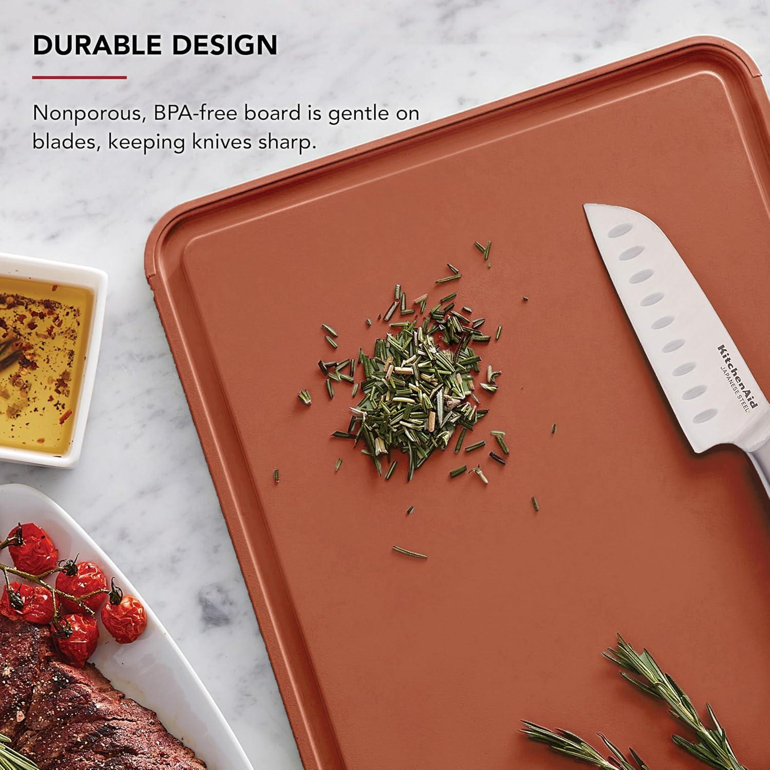 imageKitchenAid Classic Plastic Cutting Board with Perimeter Trench and Non Slip Edges Dishwasher Safe 8 x 10 inch Scorched OrangeScorched Orange