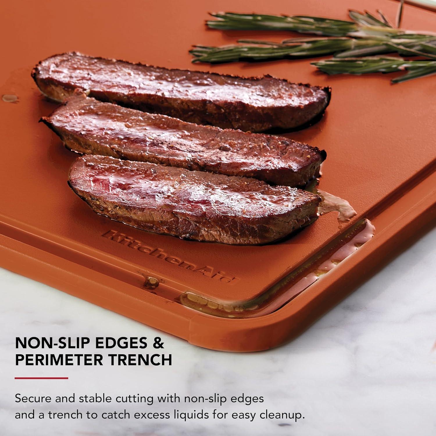 imageKitchenAid Classic Plastic Cutting Board with Perimeter Trench and Non Slip Edges Dishwasher Safe 8 x 10 inch Scorched OrangeScorched Orange
