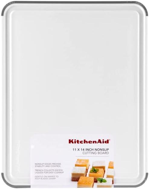 imageKitchenAid Classic Plastic Cutting Board with Perimeter Trench and Non Slip Edges Dishwasher Safe 8 x 10 inch Scorched OrangeWhite and Gray
