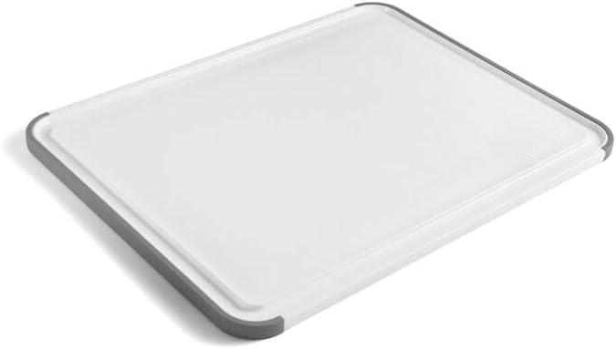 imageKitchenAid Classic Plastic Cutting Board with Perimeter Trench and Non Slip Edges Dishwasher Safe 8 x 10 inch Scorched OrangeWhite and Gray
