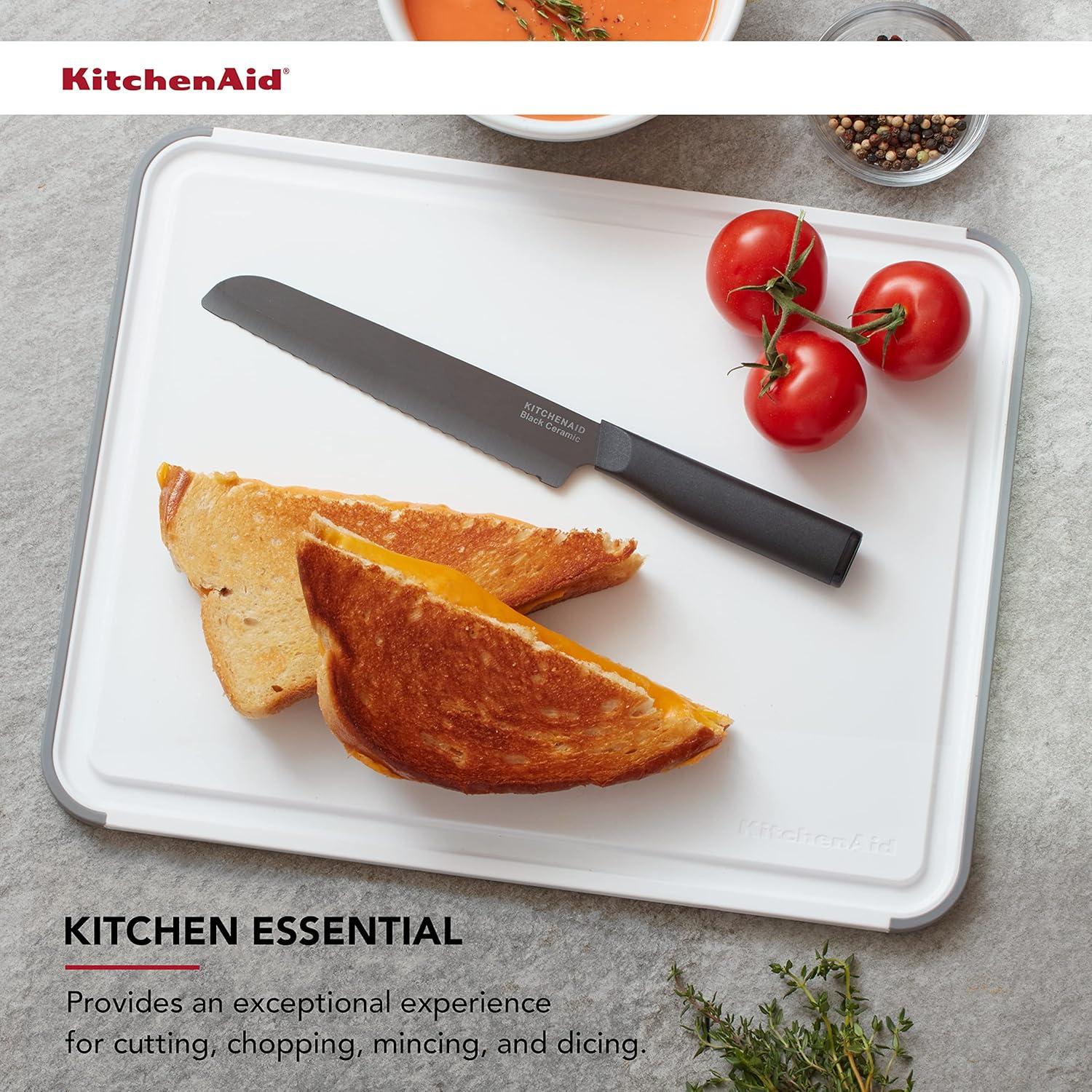 imageKitchenAid Classic Plastic Cutting Board with Perimeter Trench and Non Slip Edges Dishwasher Safe 8 x 10 inch Scorched OrangeWhite and Gray