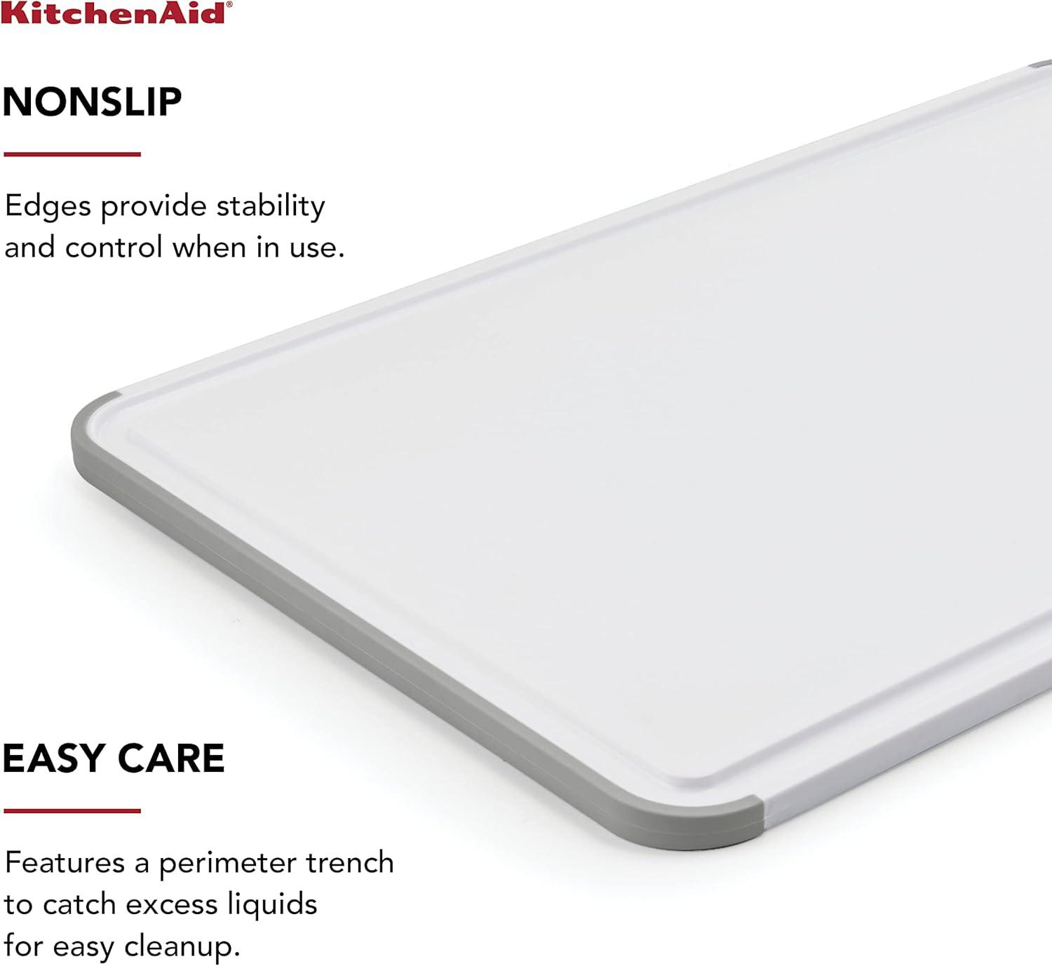 imageKitchenAid Classic Plastic Cutting Board with Perimeter Trench and Non Slip Edges Dishwasher Safe 8 x 10 inch Scorched OrangeWhiteGray