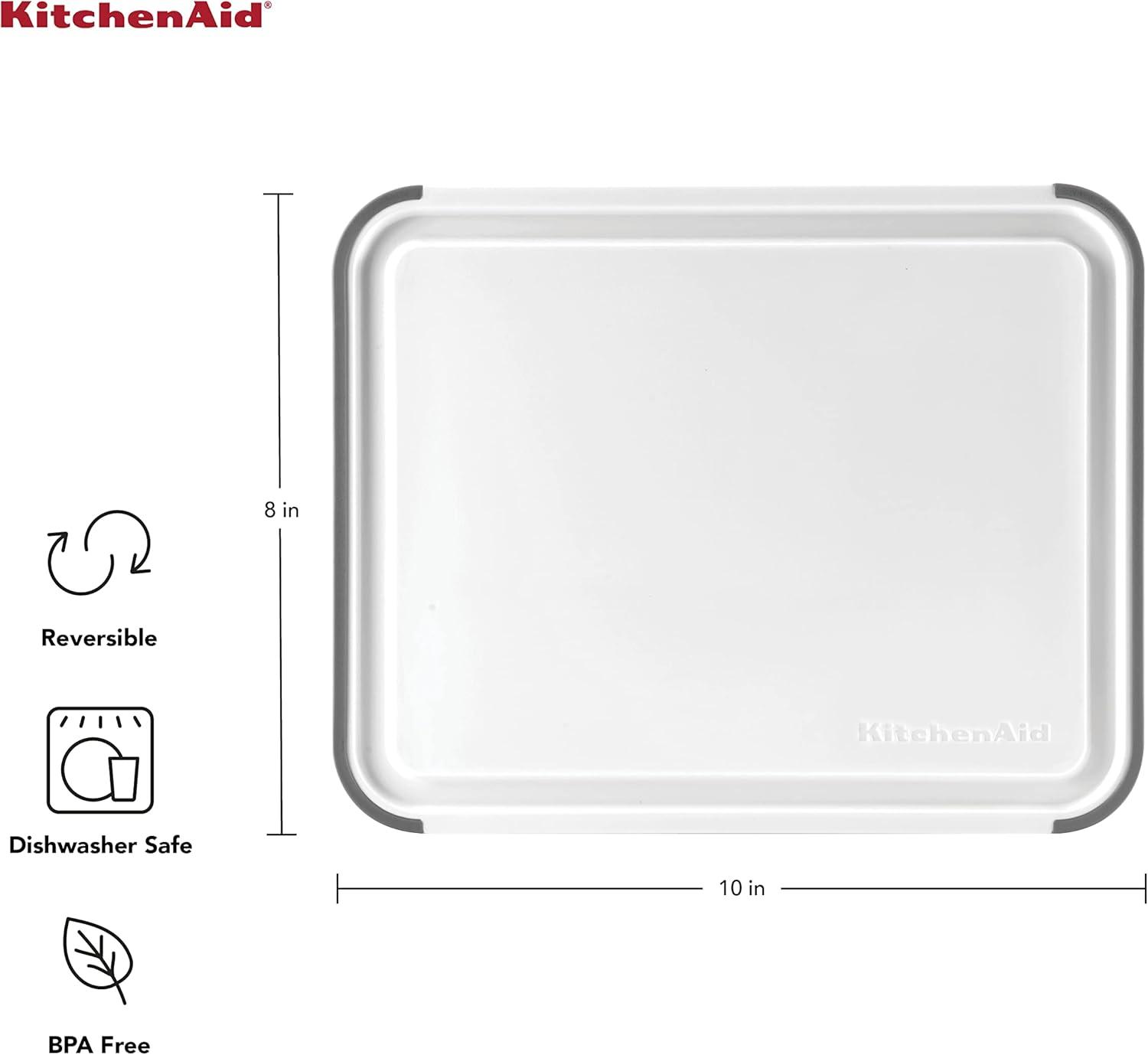 imageKitchenAid Classic Plastic Cutting Board with Perimeter Trench and Non Slip Edges Dishwasher Safe 8 x 10 inch Scorched OrangeWhiteGray