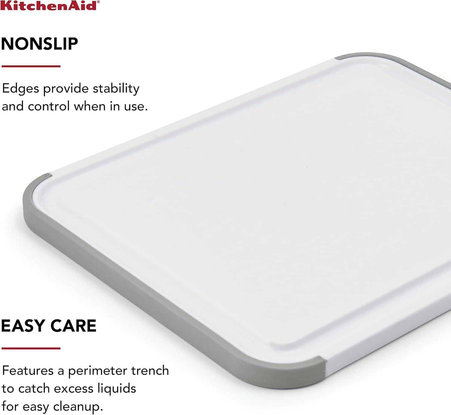 imageKitchenAid Classic Plastic Cutting Board with Perimeter Trench and Non Slip Edges Dishwasher Safe 8 x 10 inch Scorched OrangeWhiteGray