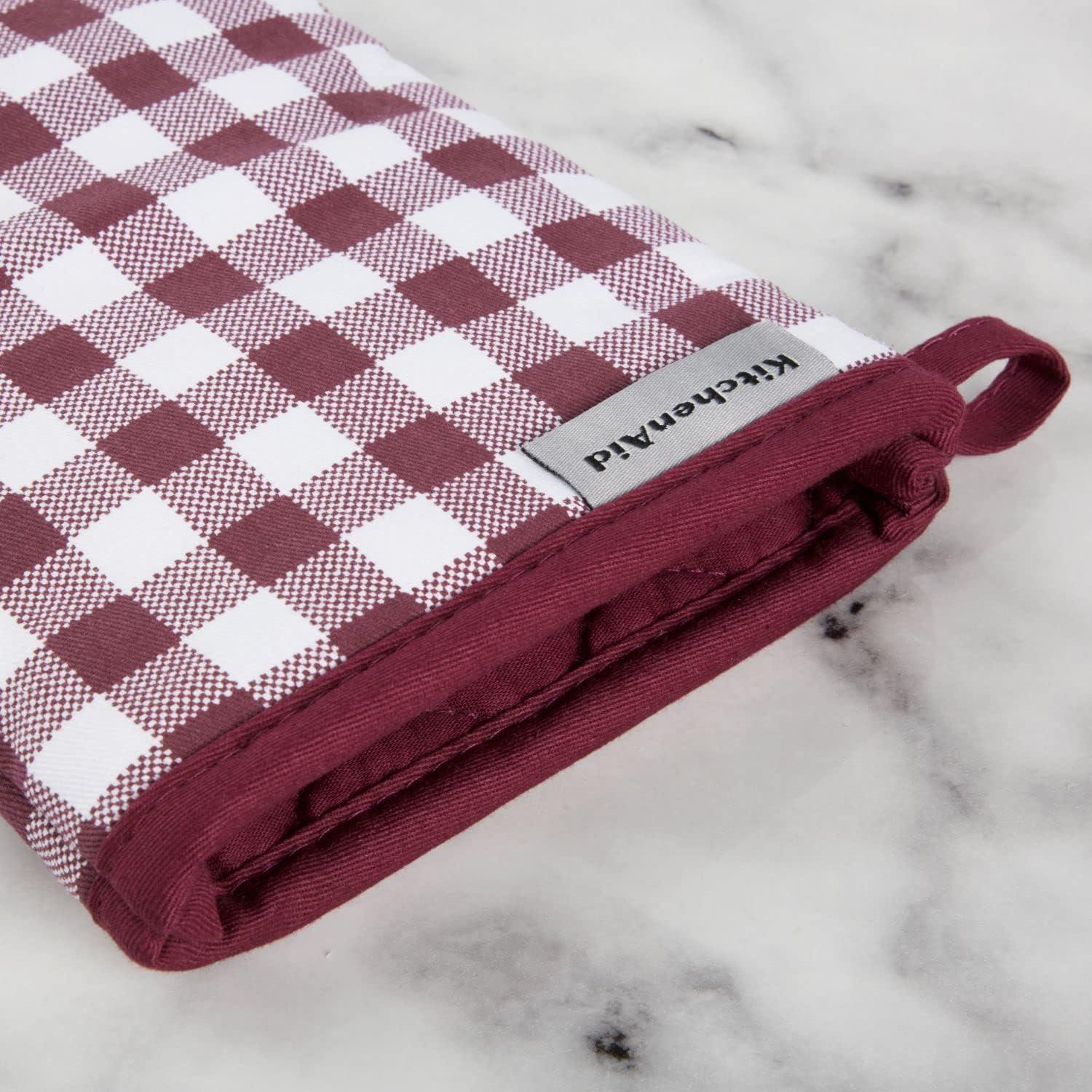 imageKitchenAid Gingham Oven Mitt 2Pack Set Aqua Sky 7quotx13quotBeet