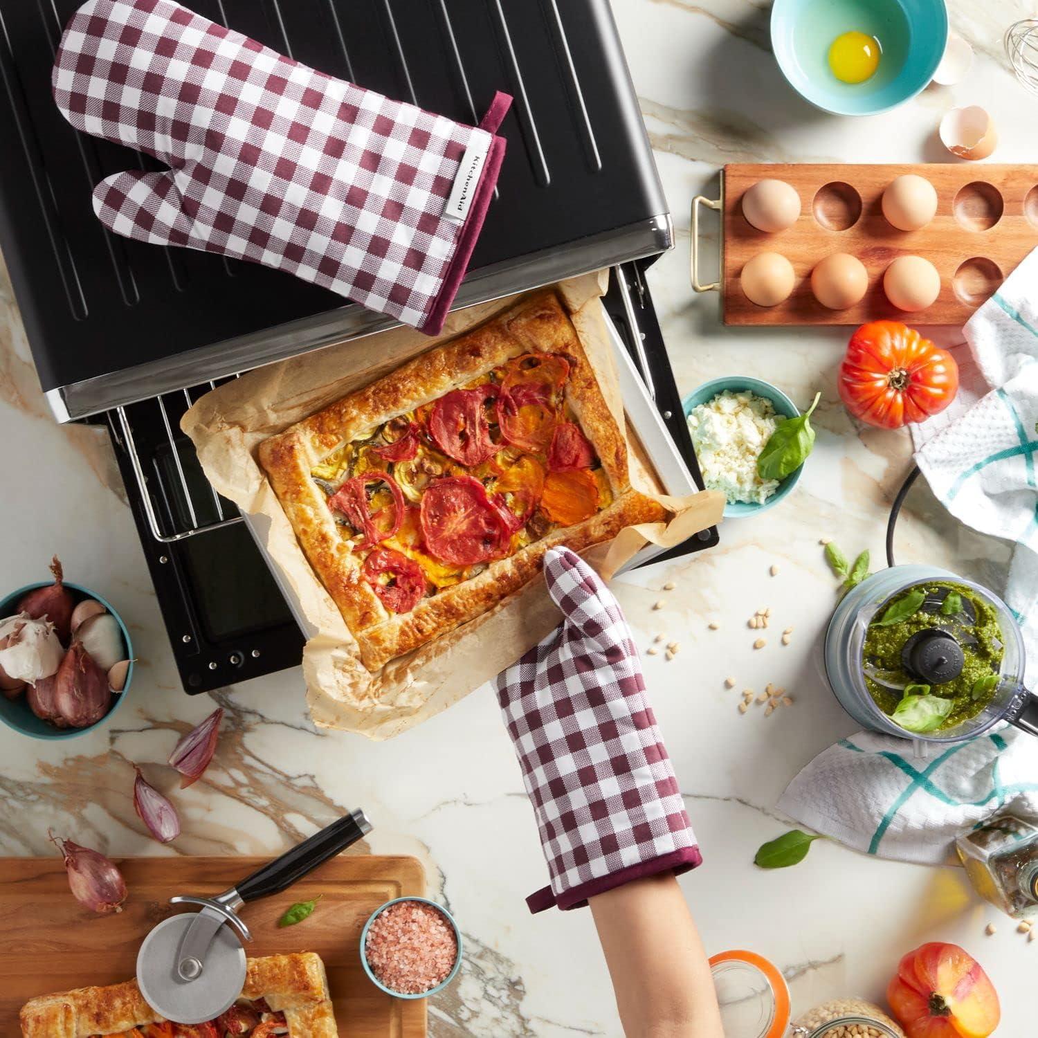 imageKitchenAid Gingham Oven Mitt 2Pack Set Aqua Sky 7quotx13quotBeet