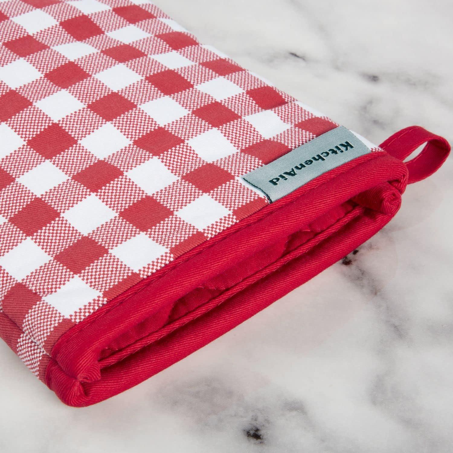 imageKitchenAid Gingham Oven Mitt 2Pack Set Aqua Sky 7quotx13quotPassion Red