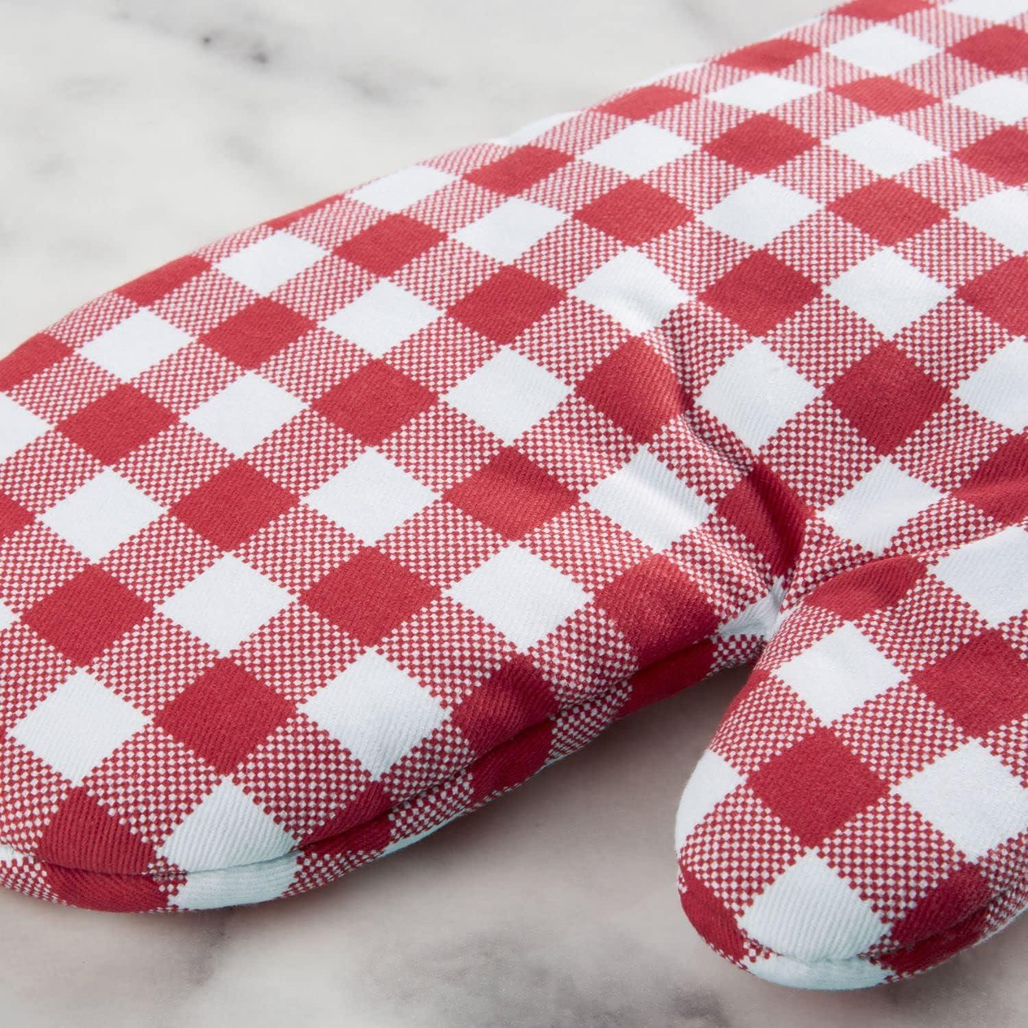 imageKitchenAid Gingham Oven Mitt 2Pack Set Aqua Sky 7quotx13quotPassion Red