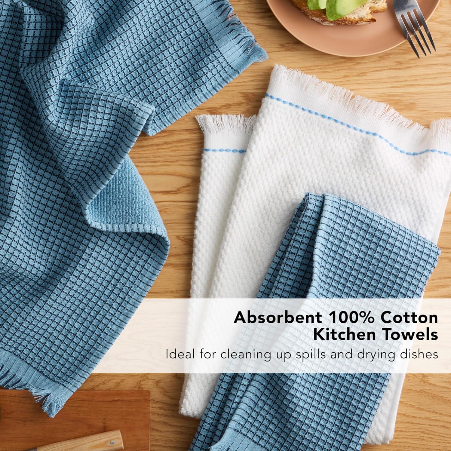 imageKitchenAid Gourmet Series Gridlines Kitchen Towels 3Pack Set 100 Cotton Absorbent Passion Red 18quotx28quotBlue Velvet