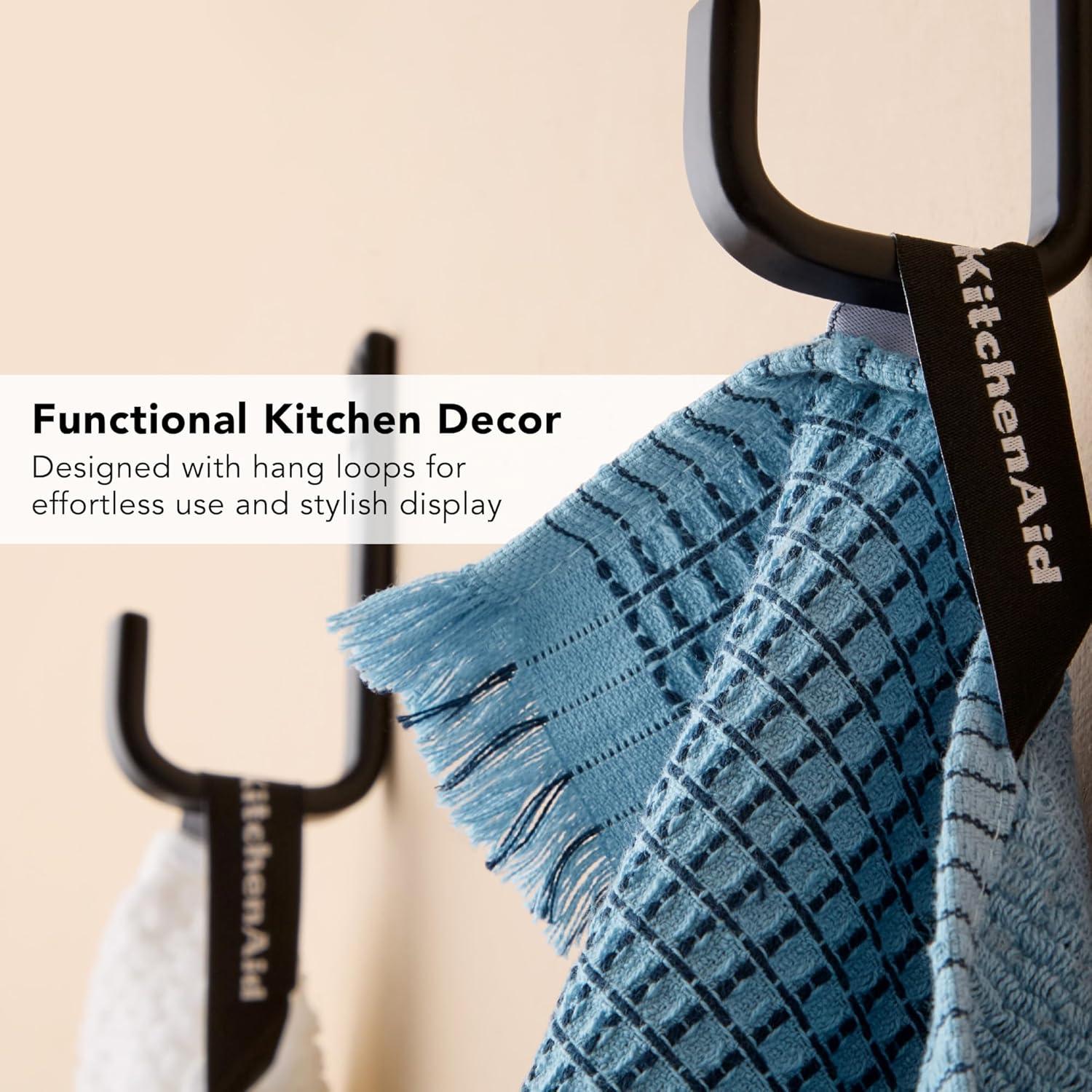 imageKitchenAid Gourmet Series Gridlines Kitchen Towels 3Pack Set 100 Cotton Absorbent Passion Red 18quotx28quotBlue Velvet