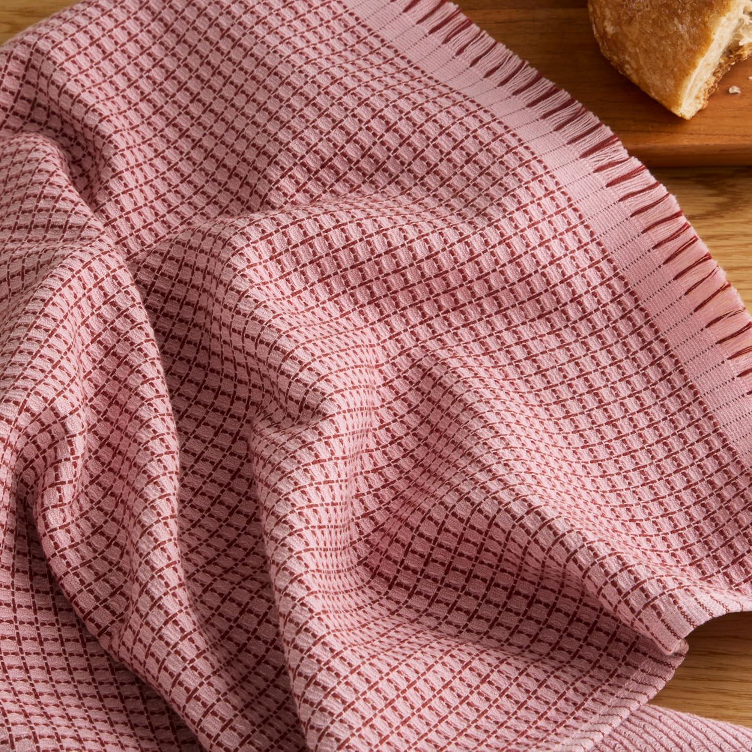 imageKitchenAid Gourmet Series Gridlines Kitchen Towels 3Pack Set 100 Cotton Absorbent Passion Red 18quotx28quotDried Rose