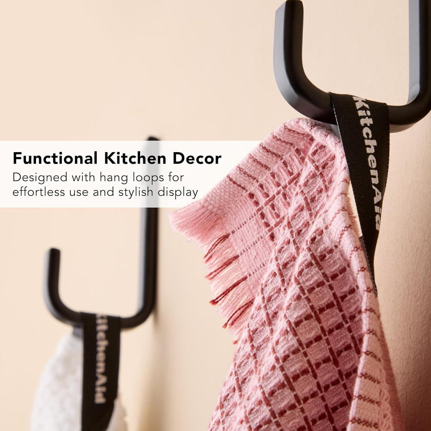 imageKitchenAid Gourmet Series Gridlines Kitchen Towels 3Pack Set 100 Cotton Absorbent Passion Red 18quotx28quotDried Rose