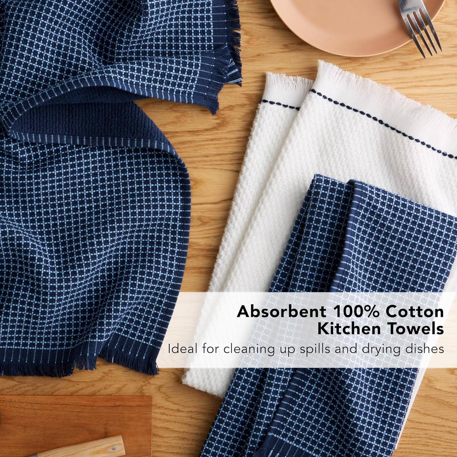 imageKitchenAid Gourmet Series Gridlines Kitchen Towels 3Pack Set 100 Cotton Absorbent Passion Red 18quotx28quotInk Blue