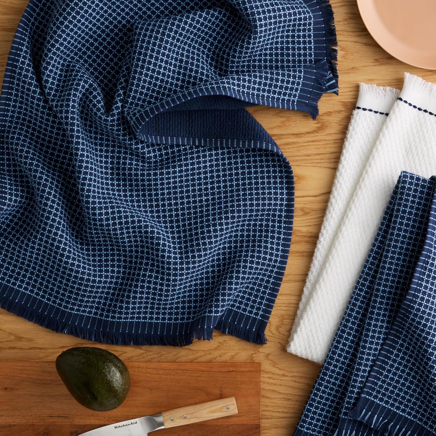 imageKitchenAid Gourmet Series Gridlines Kitchen Towels 3Pack Set 100 Cotton Absorbent Passion Red 18quotx28quotInk Blue