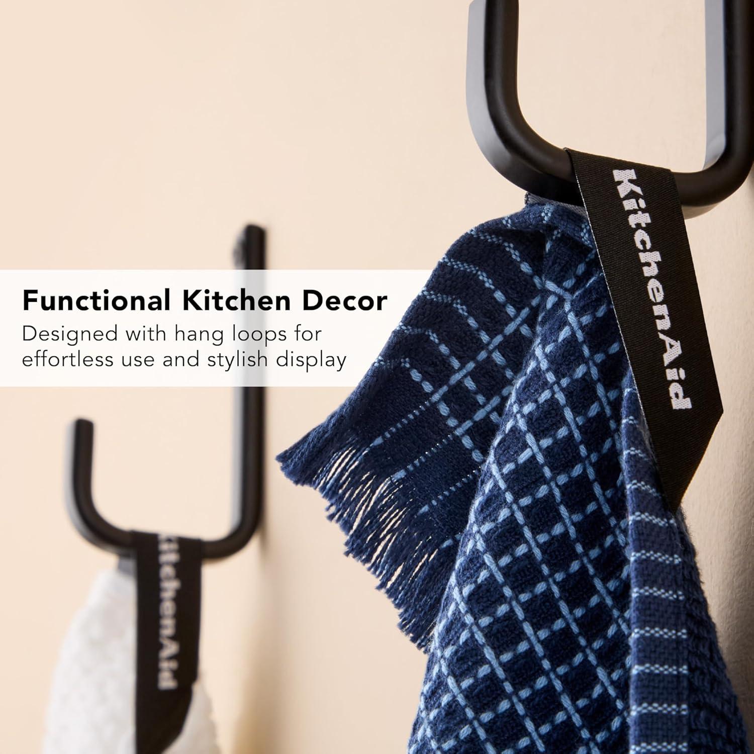 imageKitchenAid Gourmet Series Gridlines Kitchen Towels 3Pack Set 100 Cotton Absorbent Passion Red 18quotx28quotInk Blue