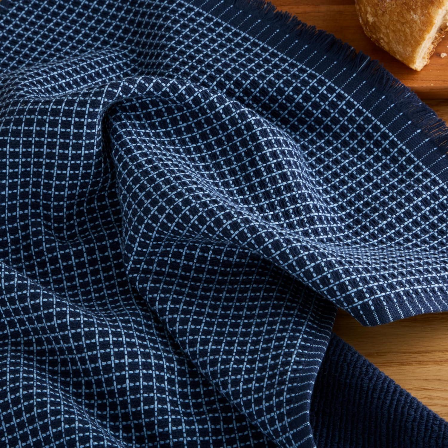 imageKitchenAid Gourmet Series Gridlines Kitchen Towels 3Pack Set 100 Cotton Absorbent Passion Red 18quotx28quotInk Blue