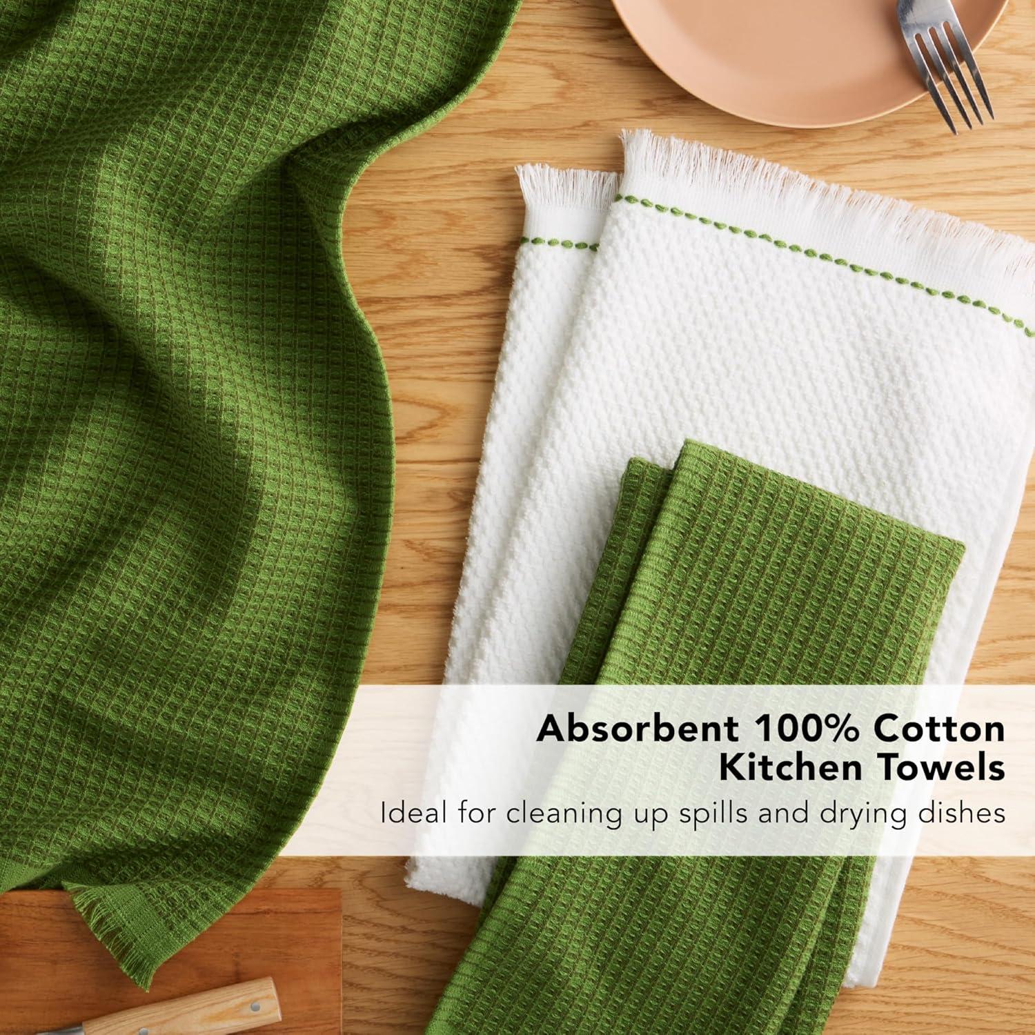 imageKitchenAid Gourmet Series Gridlines Kitchen Towels 3Pack Set 100 Cotton Absorbent Passion Red 18quotx28quotMatcha Green