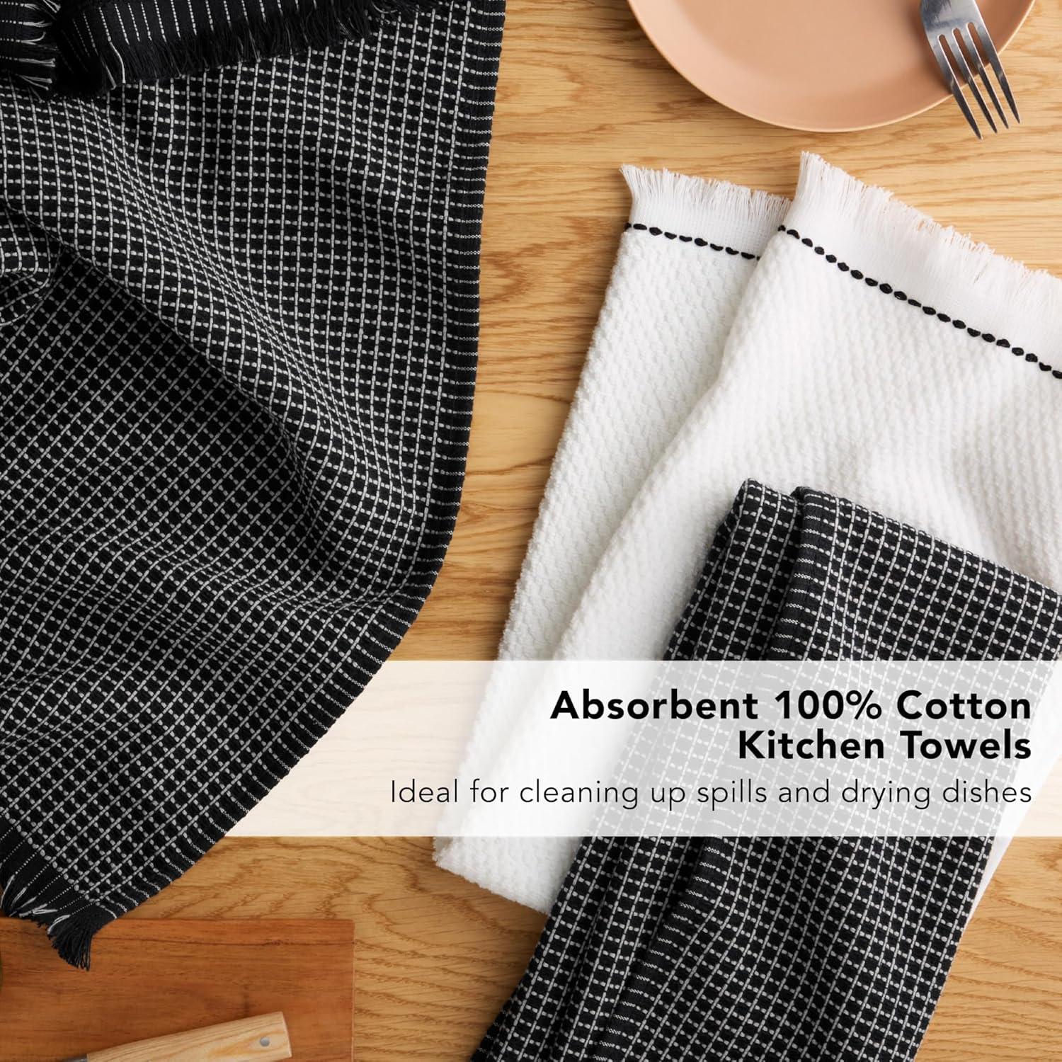 imageKitchenAid Gourmet Series Gridlines Kitchen Towels 3Pack Set 100 Cotton Absorbent Passion Red 18quotx28quotMatte Black