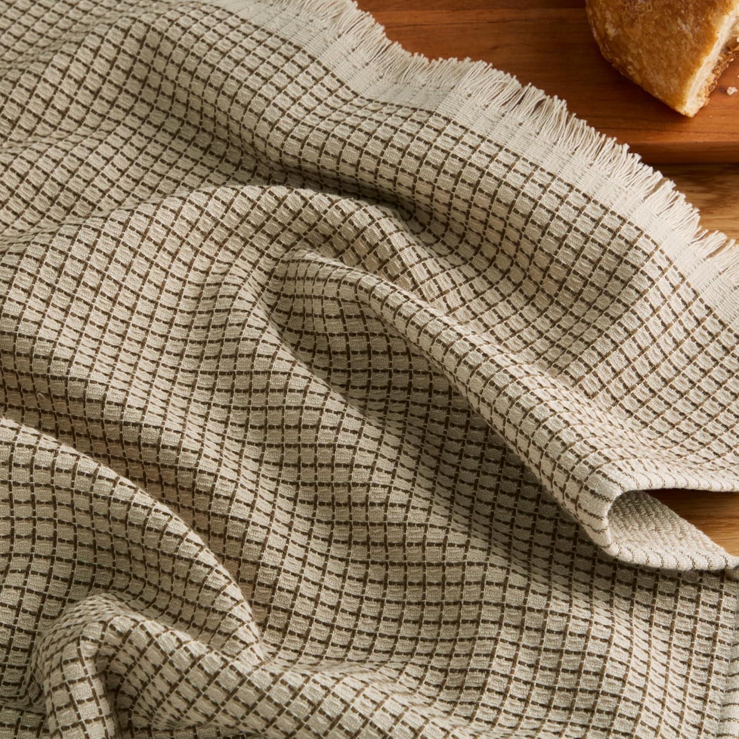 imageKitchenAid Gourmet Series Gridlines Kitchen Towels 3Pack Set 100 Cotton Absorbent Passion Red 18quotx28quotMilkshake Tan