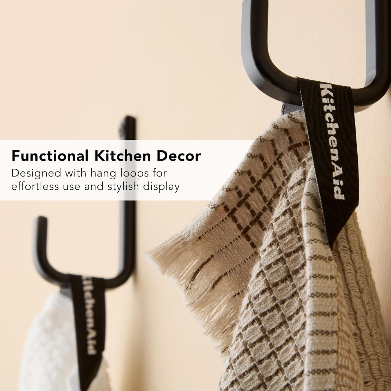 imageKitchenAid Gourmet Series Gridlines Kitchen Towels 3Pack Set 100 Cotton Absorbent Passion Red 18quotx28quotMilkshake Tan