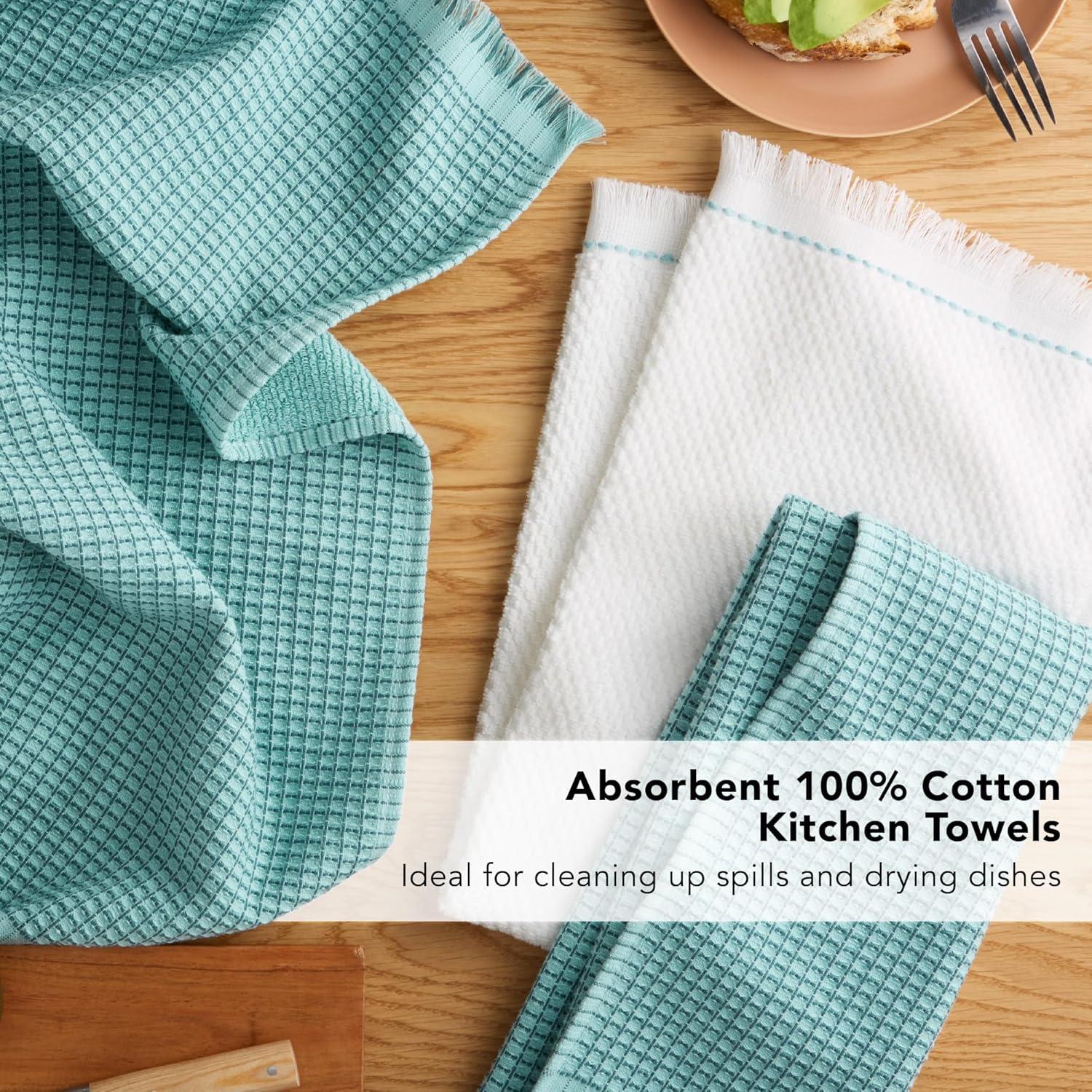 imageKitchenAid Gourmet Series Gridlines Kitchen Towels 3Pack Set 100 Cotton Absorbent Passion Red 18quotx28quotMineral Water Aqua