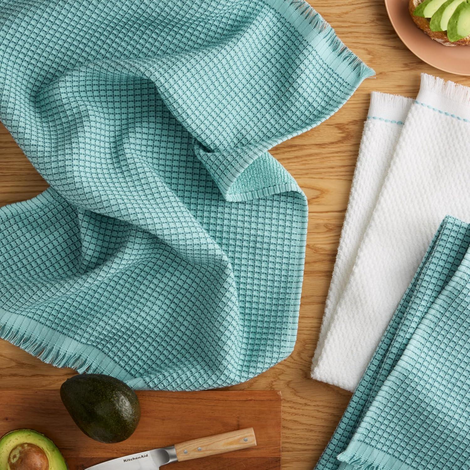 imageKitchenAid Gourmet Series Gridlines Kitchen Towels 3Pack Set 100 Cotton Absorbent Passion Red 18quotx28quotMineral Water Aqua