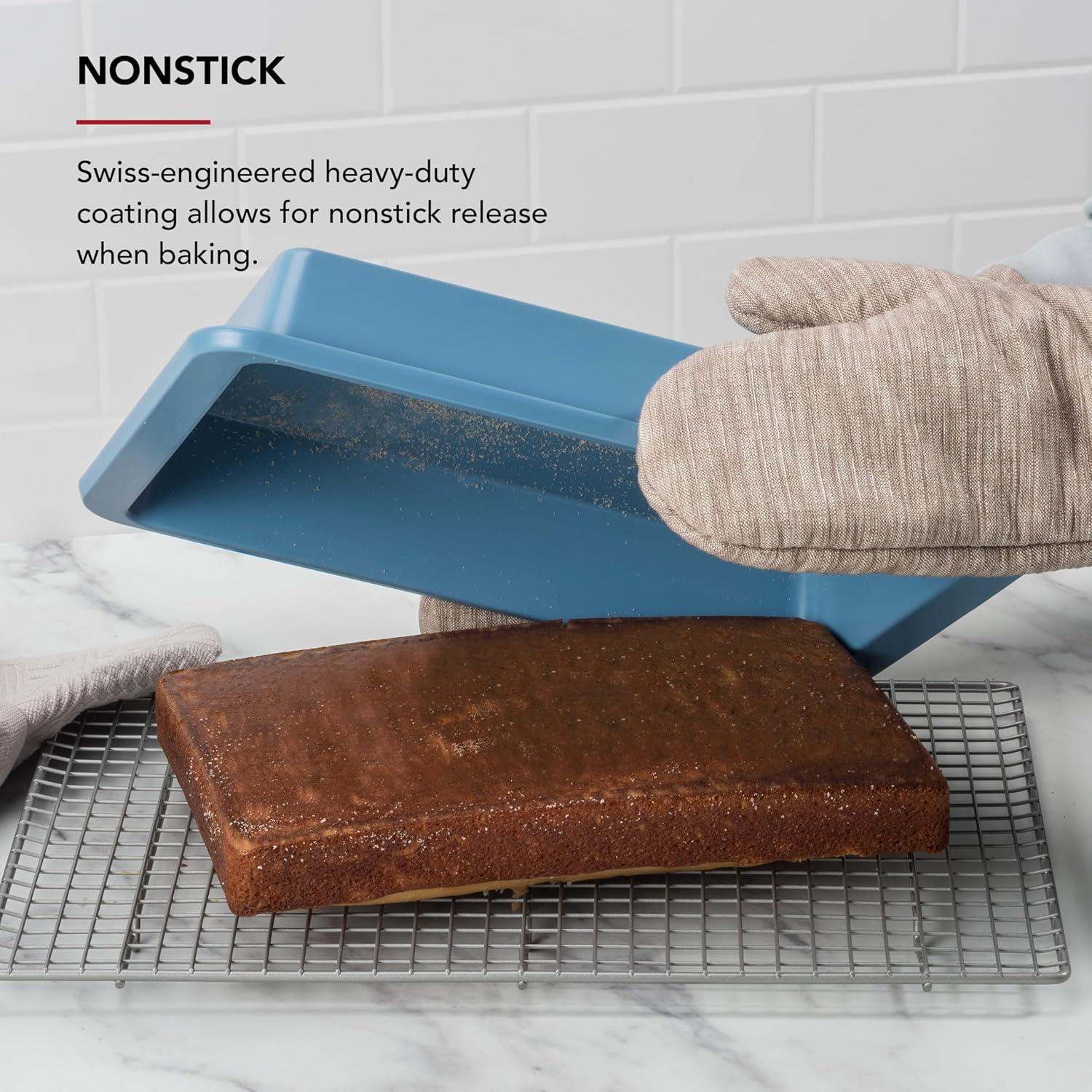 imageKitchenAid Nonstick Swiss Engineered Aluminized Steel Cake Pan Dishwasher Safe Pistachio 9 x 13 InchBlue Velvet