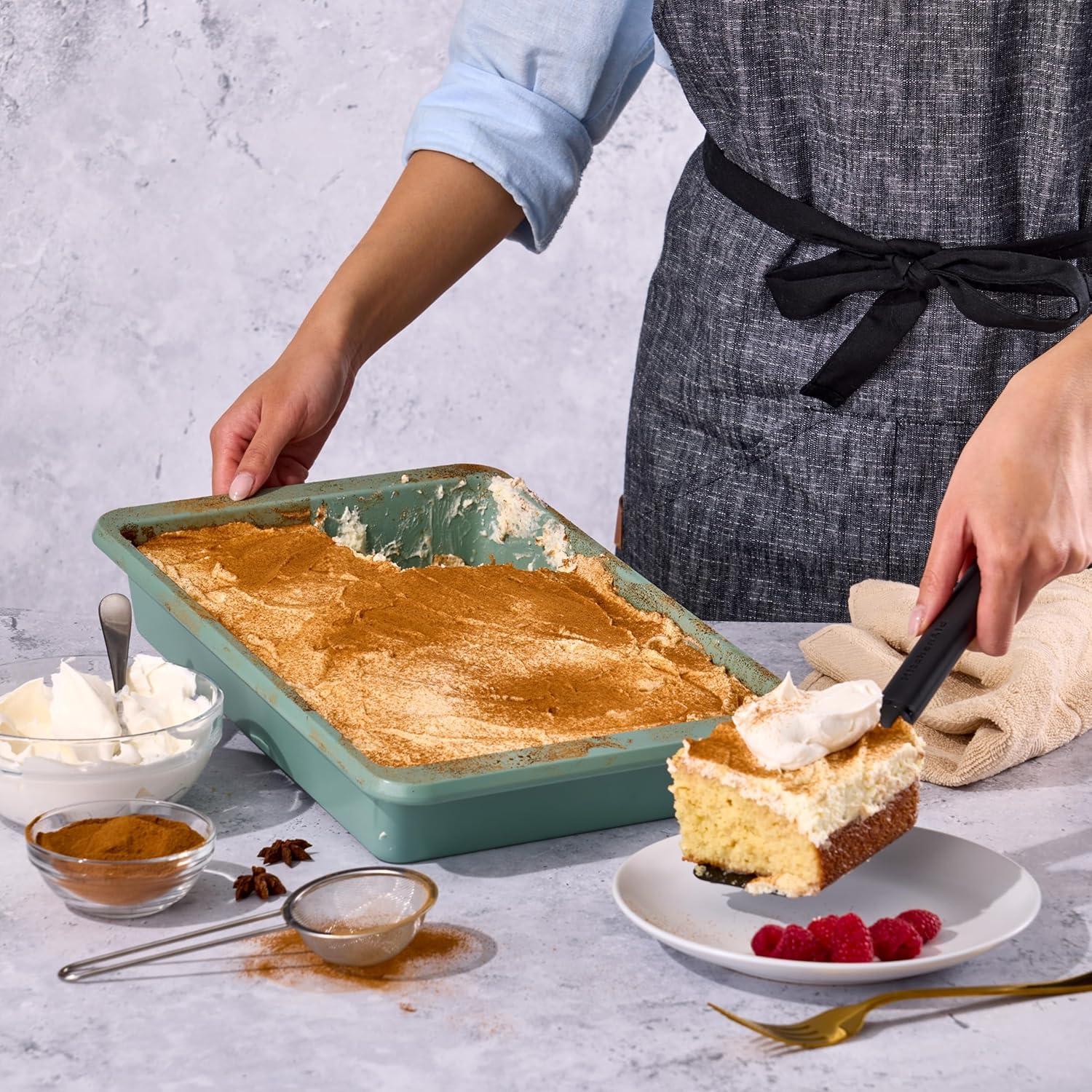 imageKitchenAid Nonstick Swiss Engineered Aluminized Steel Cake Pan Dishwasher Safe Pistachio 9 x 13 InchCardamom