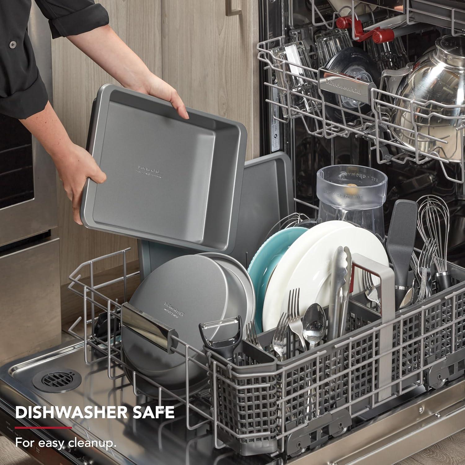 imageKitchenAid Nonstick Swiss Engineered Aluminized Steel Cake Pan Dishwasher Safe Pistachio 9 x 13 InchContour Silver