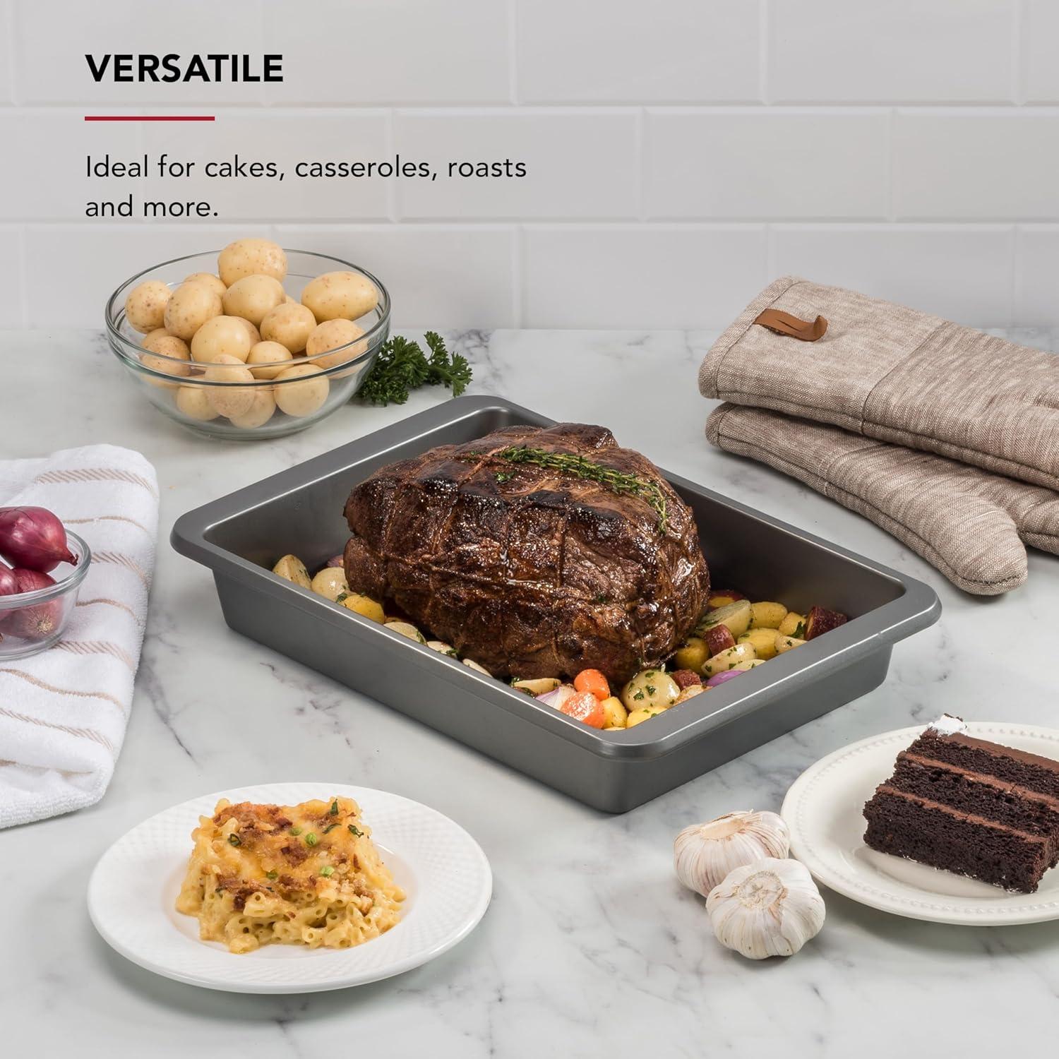 imageKitchenAid Nonstick Swiss Engineered Aluminized Steel Cake Pan Dishwasher Safe Pistachio 9 x 13 InchContour Silver