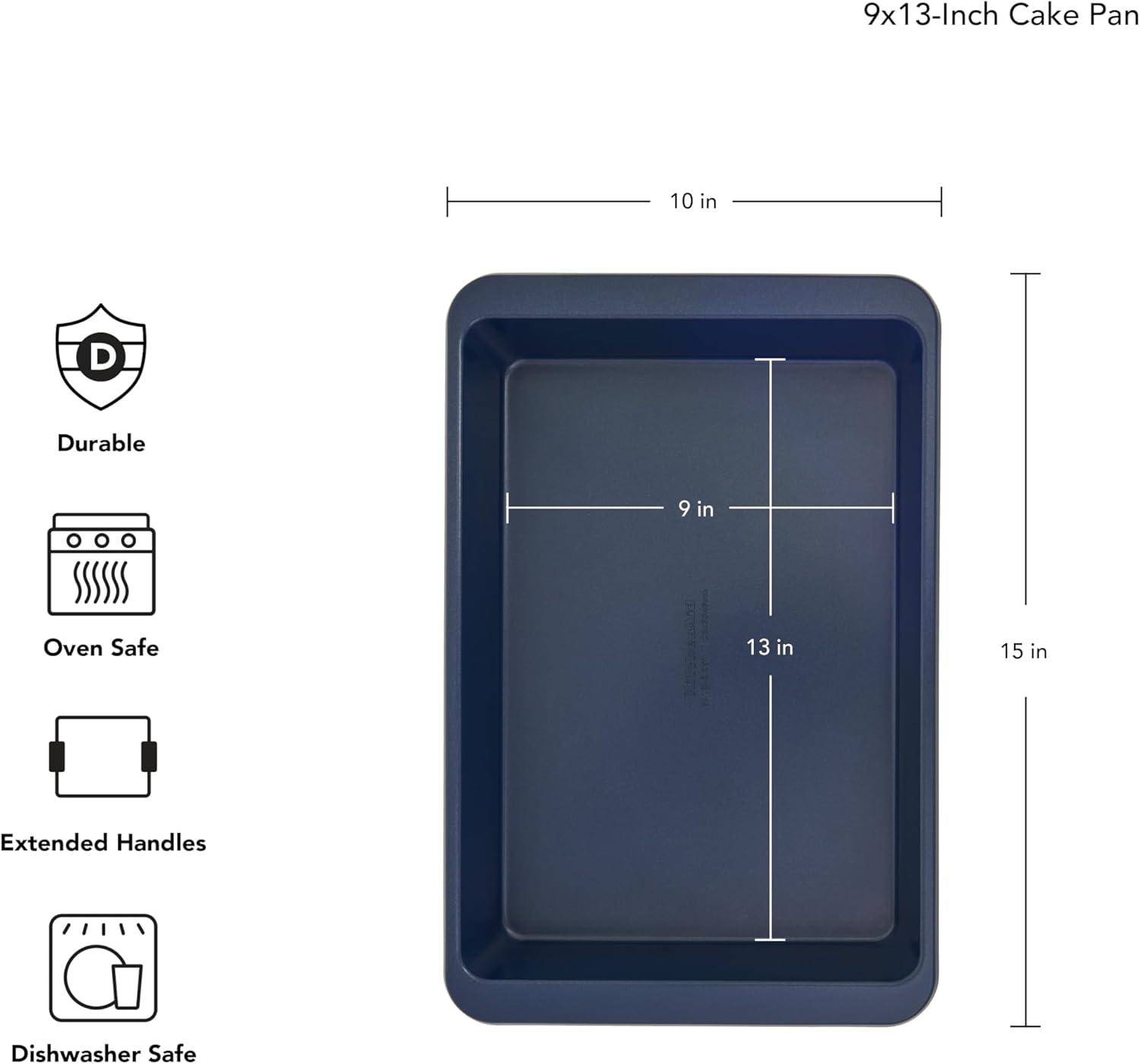 imageKitchenAid Nonstick Swiss Engineered Aluminized Steel Cake Pan Dishwasher Safe Pistachio 9 x 13 InchInk Blue