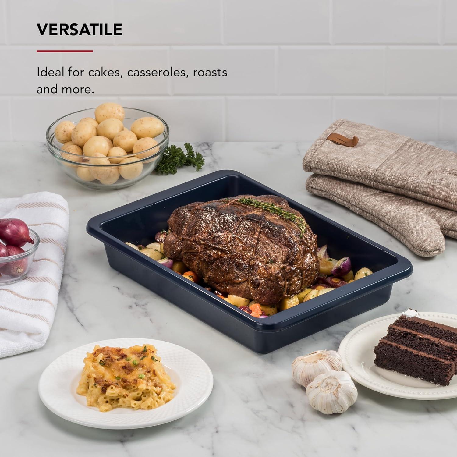 imageKitchenAid Nonstick Swiss Engineered Aluminized Steel Cake Pan Dishwasher Safe Pistachio 9 x 13 InchInk Blue