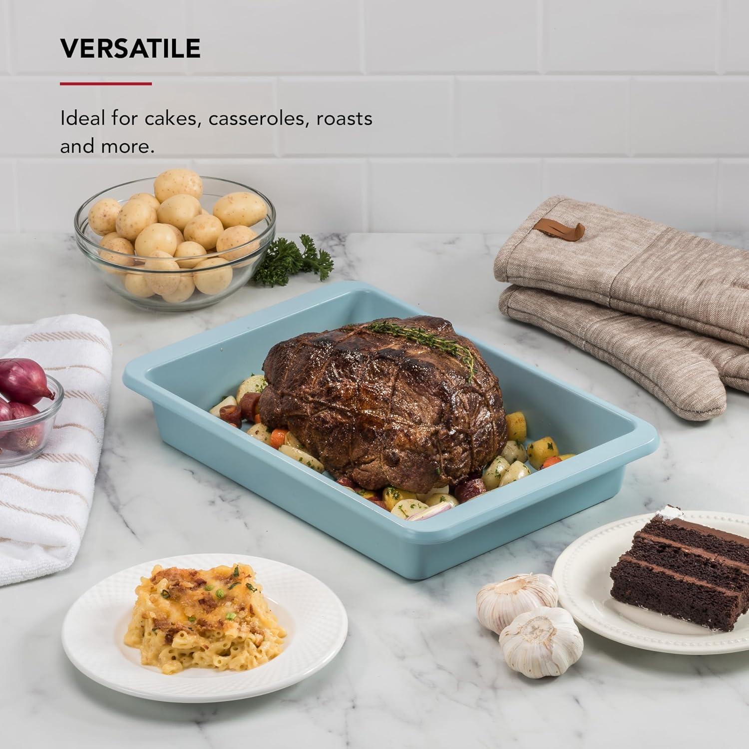 imageKitchenAid Nonstick Swiss Engineered Aluminized Steel Cake Pan Dishwasher Safe Pistachio 9 x 13 InchMineral Water