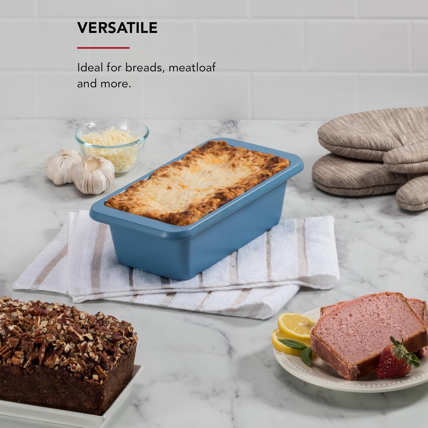 imageKitchenAid Nonstick Swiss Engineered Aluminized Steel Loaf Pan Dishwasher Safe 9 x 5 Inch Ink BlueBlue Velvet