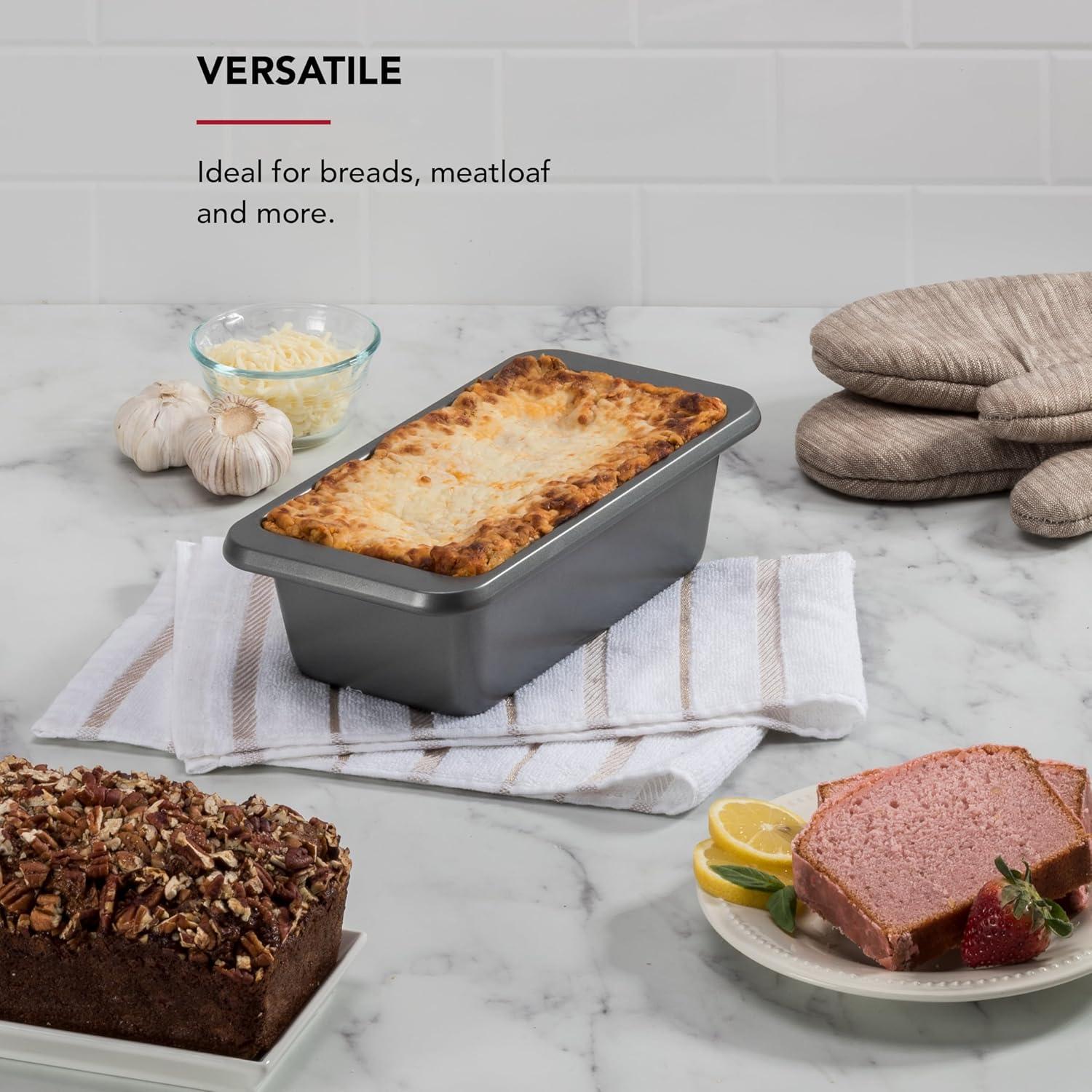 imageKitchenAid Nonstick Swiss Engineered Aluminized Steel Loaf Pan Dishwasher Safe 9 x 5 Inch Ink BlueContour Silver