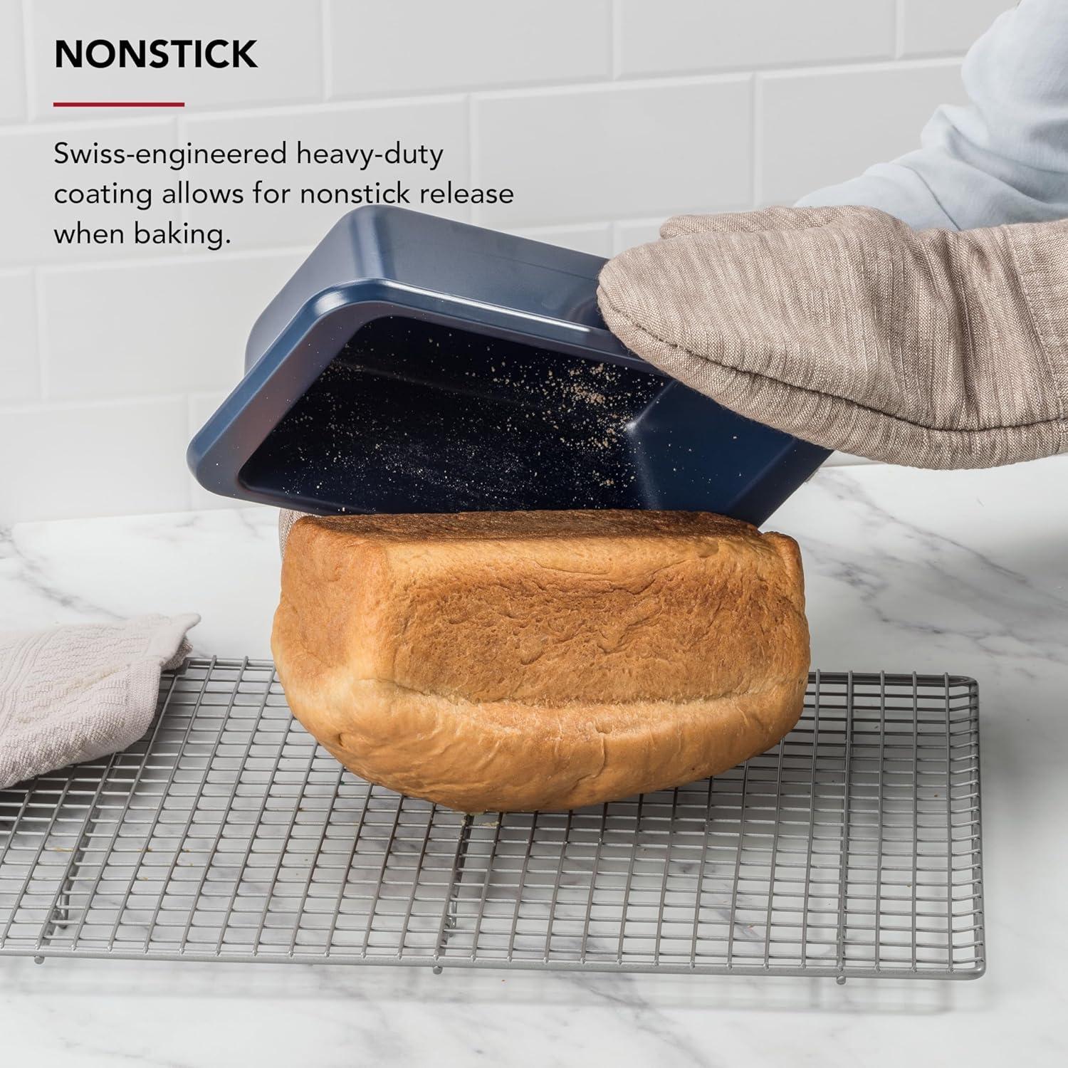 imageKitchenAid Nonstick Swiss Engineered Aluminized Steel Loaf Pan Dishwasher Safe 9 x 5 Inch Ink BlueInk Blue