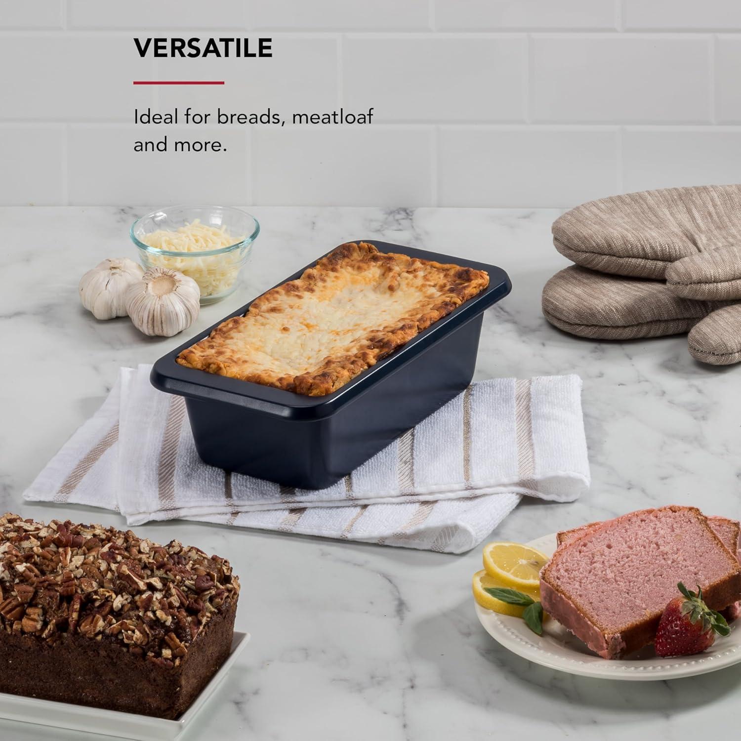 imageKitchenAid Nonstick Swiss Engineered Aluminized Steel Loaf Pan Dishwasher Safe 9 x 5 Inch Ink BlueInk Blue