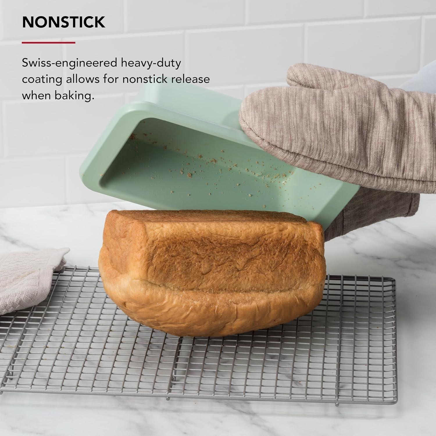 imageKitchenAid Nonstick Swiss Engineered Aluminized Steel Loaf Pan Dishwasher Safe 9 x 5 Inch Ink BluePistachio