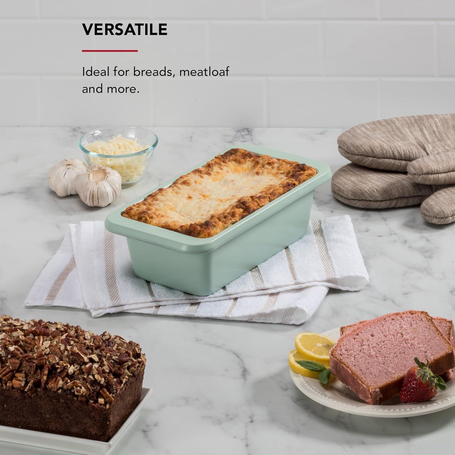 imageKitchenAid Nonstick Swiss Engineered Aluminized Steel Loaf Pan Dishwasher Safe 9 x 5 Inch Ink BluePistachio