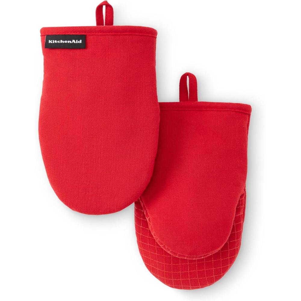 imageKITCHENAID Gourmet Series Gridlines Mini Oven Mitts 2Pack Set Heat Resistant up to 600F Soft Silicone Grip Magnetic Cuff Ink Blue 55quotx9quotPassion Red