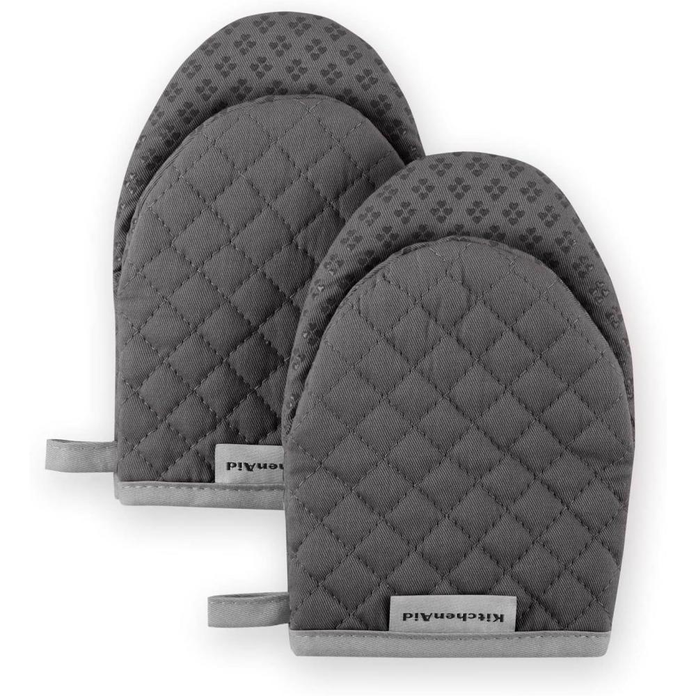 imageKitchenAid Asteroid Mini Oven Mitt Set 55quotx8quot Aqua 2 PieceCharcoal Grey