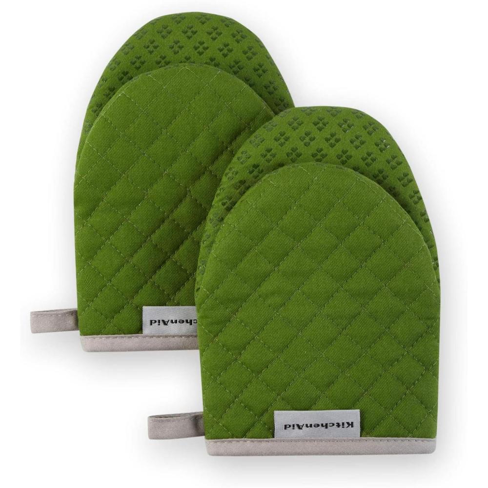 imageKitchenAid Asteroid Mini Oven Mitt Set 55quotx8quot Aqua 2 PieceMatcha Green