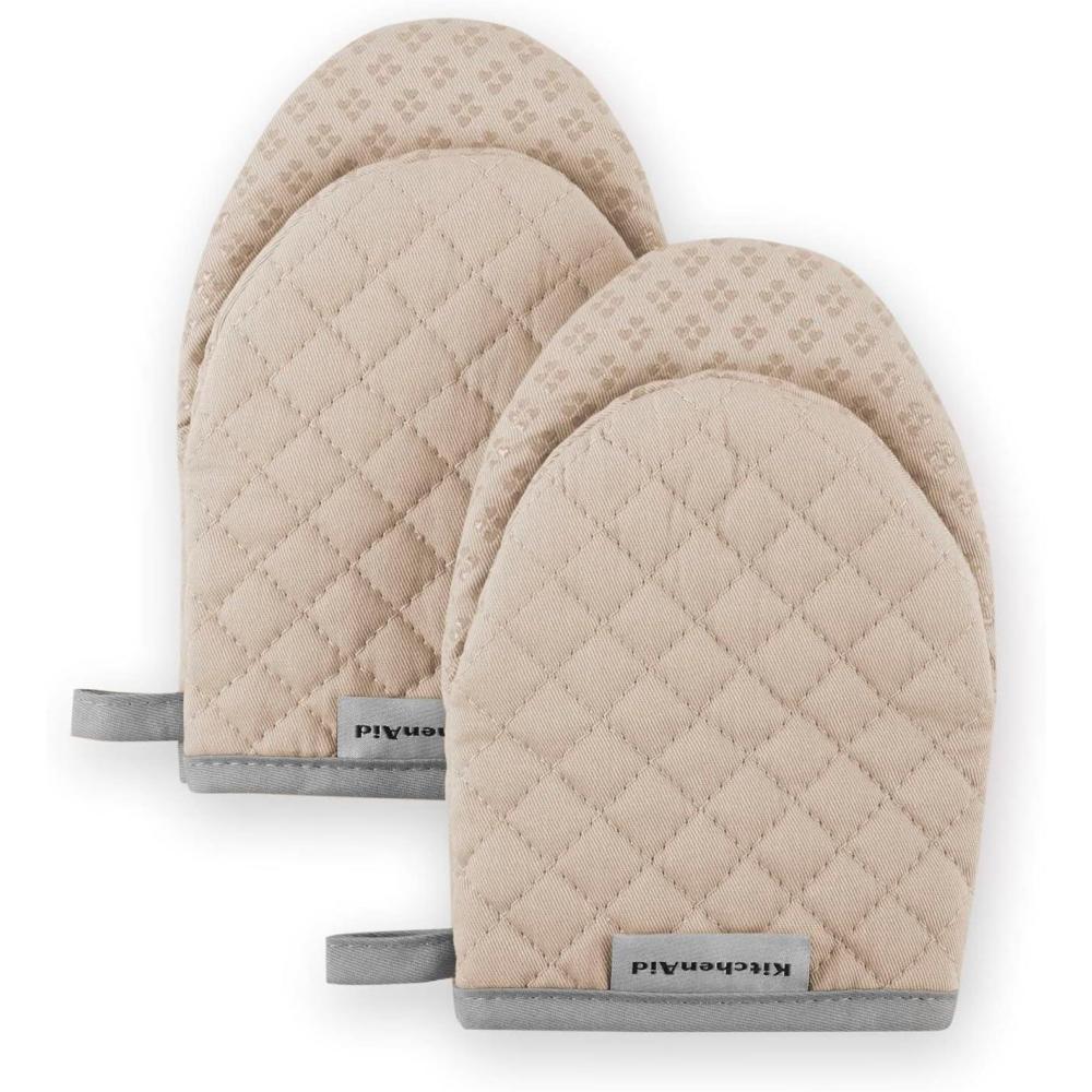 imageKitchenAid Asteroid Mini Oven Mitt Set 55quotx8quot Aqua 2 PieceMilkshake Tan