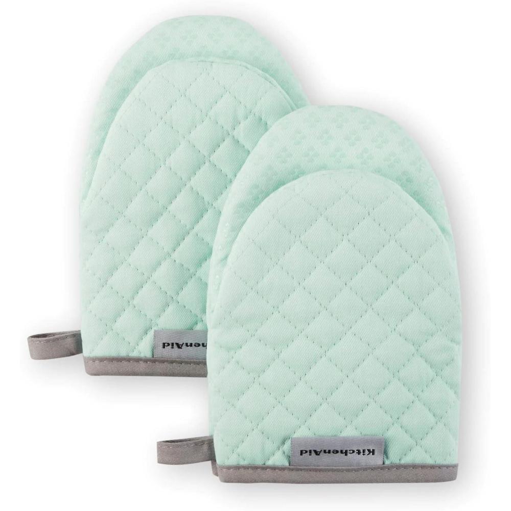 imageKitchenAid Asteroid Mini Oven Mitt Set 55quotx8quot Aqua 2 PieceMineral Water Aqua