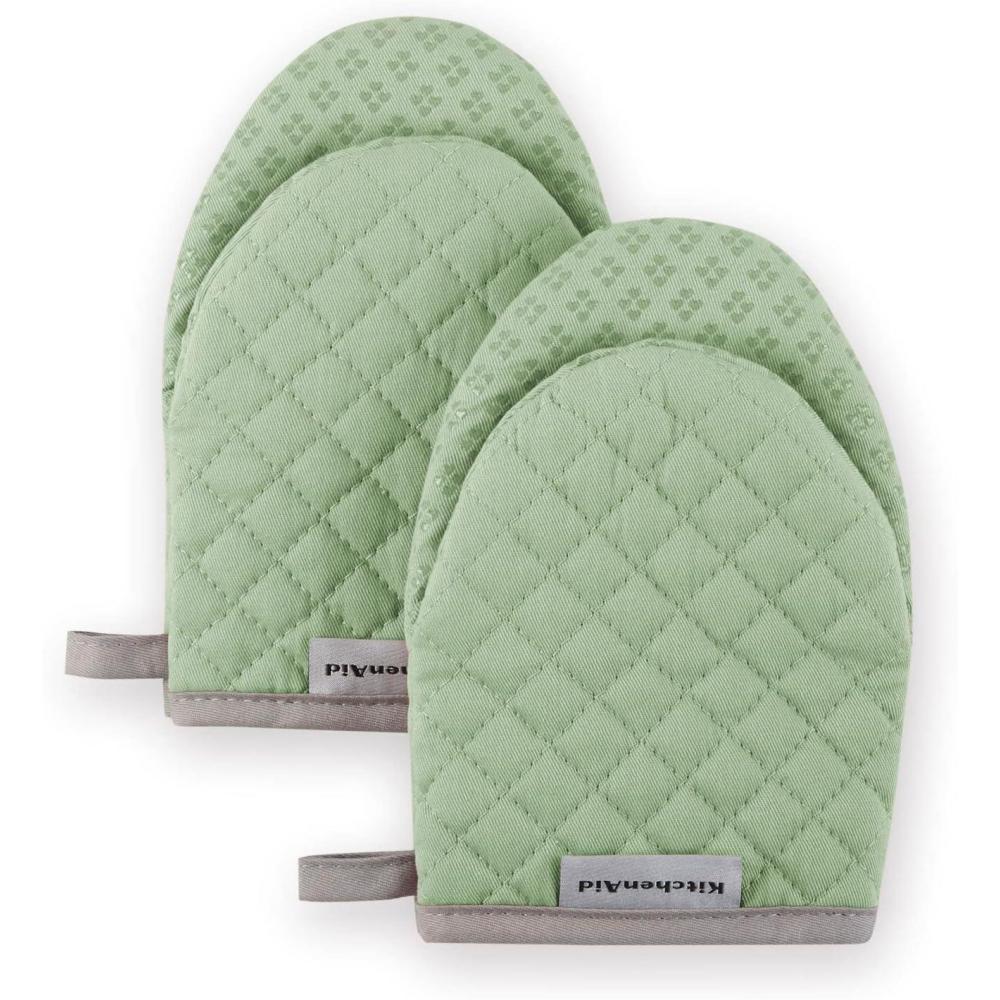 imageKitchenAid Asteroid Mini Oven Mitt Set 55quotx8quot Aqua 2 PiecePistachio Green