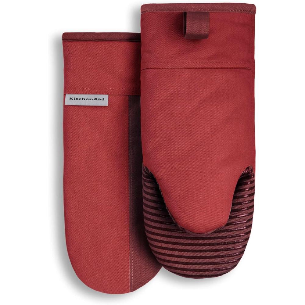 imageKitchenAid Beacon TwoTone NonSlip Oven Mitt Set Aqua Sky 575quotx13quot 2 PieceSmoked Paprika