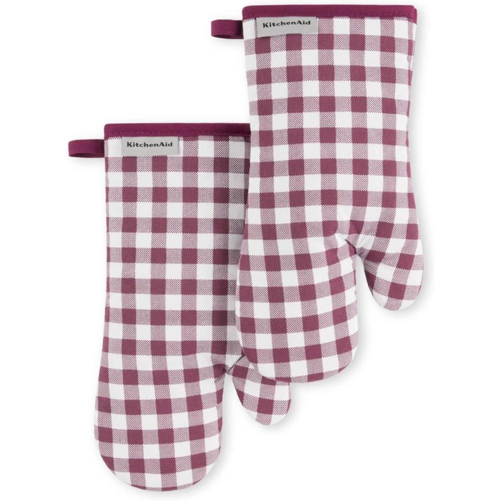 imageKitchenAid Gingham Oven Mitt 2Pack Set Aqua Sky 7quotx13quotBeet