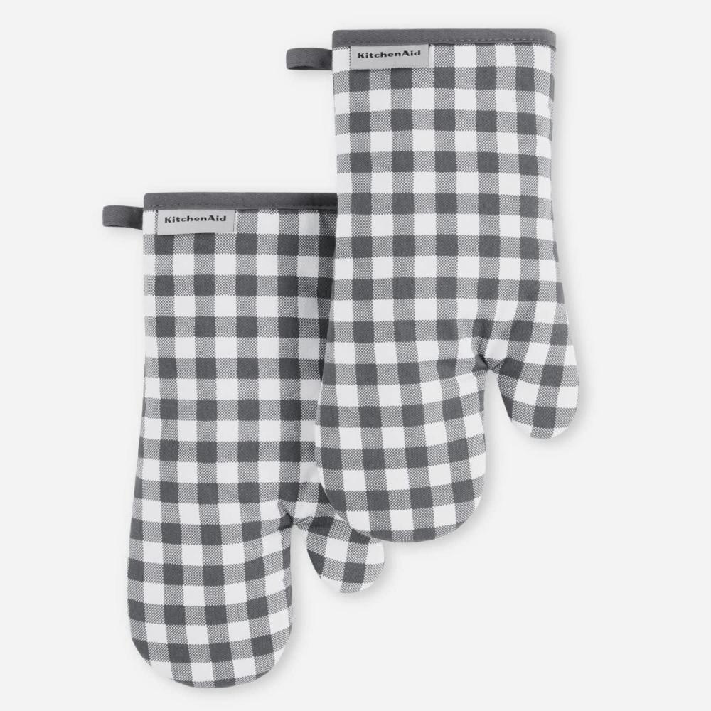 imageKitchenAid Gingham Oven Mitt 2Pack Set Aqua Sky 7quotx13quotCharcoal Grey