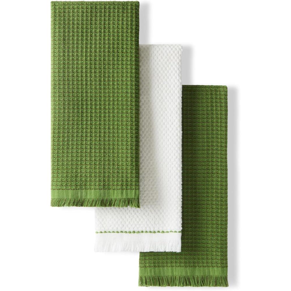 imageKitchenAid Gourmet Series Gridlines Kitchen Towels 3Pack Set 100 Cotton Absorbent Passion Red 18quotx28quotMatcha Green